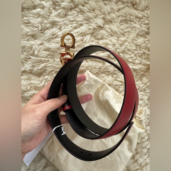 Salvatore Ferragamo Red Leather Belt with Gold Gancini Buckle